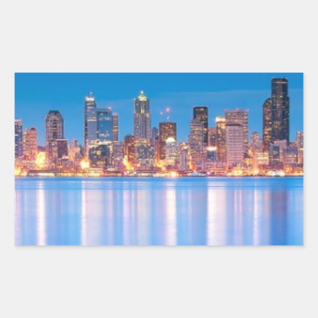 Blue hour view of downtown Seattle Rectangular Sticker (Front)