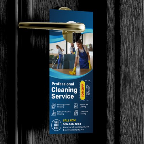 Blue House Cleaning Housekeeper Janitorial Maid Door Hanger