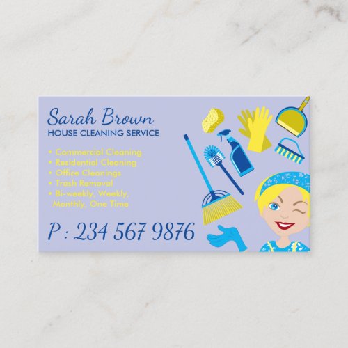 Blue House Cleaning Janitorial Gloved Apron Maid Business Card
