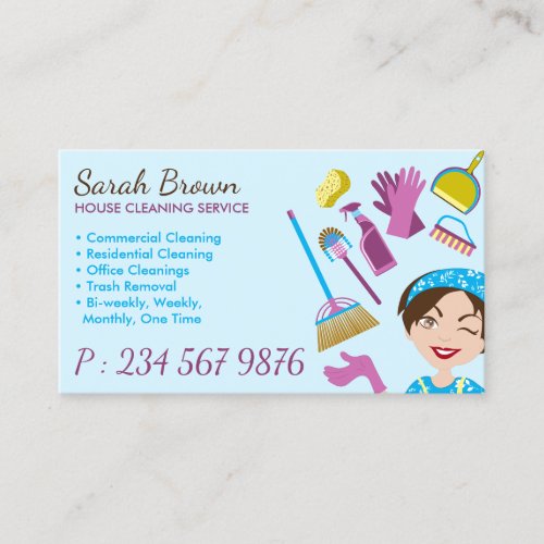 Blue House Cleaning Janitorial Gloved Apron Maid Business Card