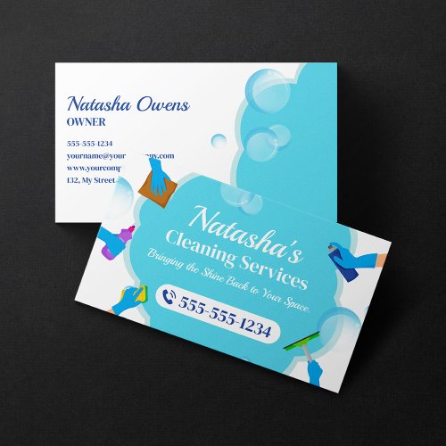 Blue House Cleaning Services House Keeping Business Card
