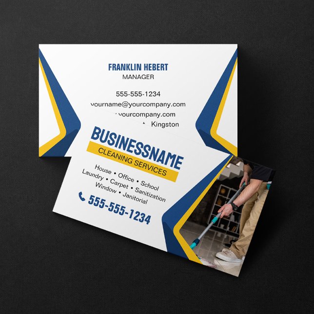 Blue House Cleaning Services Office Cleaning Maid Business Card (Creator Uploaded)