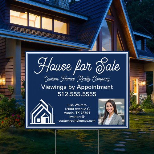 Blue House for Sale Real Estate Agent Logo Yard Sign