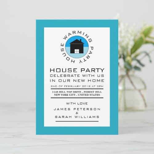 Blue House Logo Housewarming Party House Party Invitation