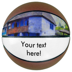 Blue house painting basketball