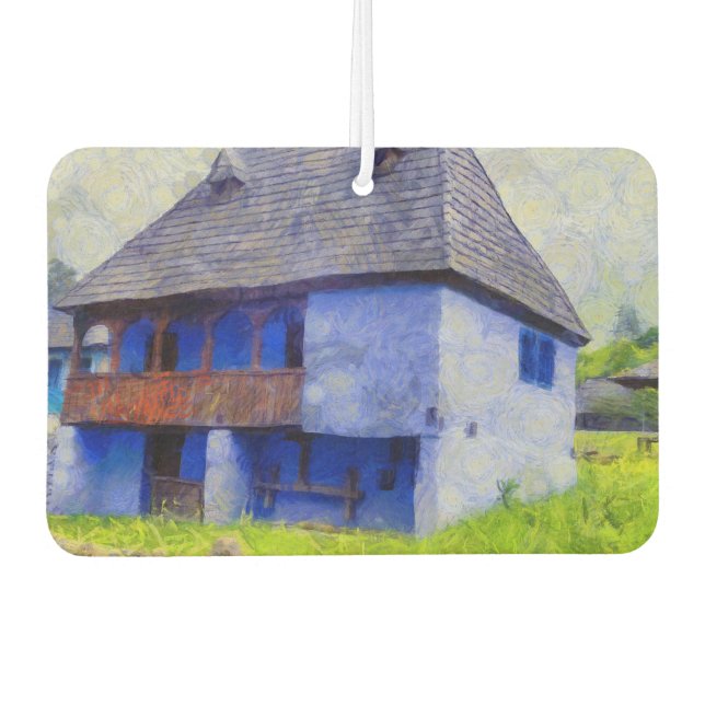 Blue house painting car air freshener (Front)