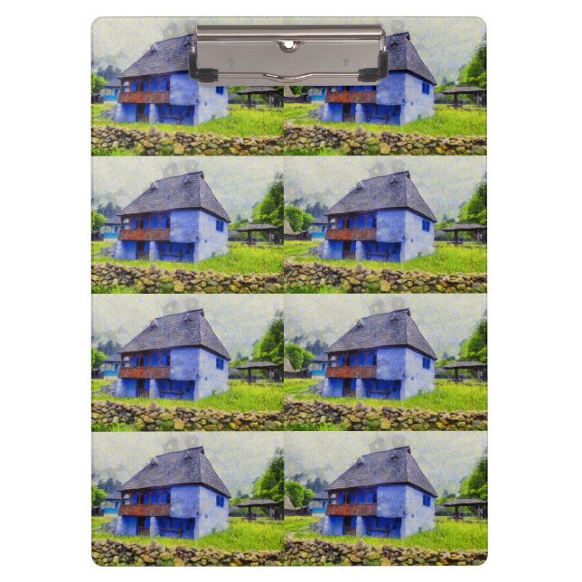 Blue house painting clipboard (Front)