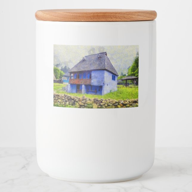 Blue house painting food label (Front)