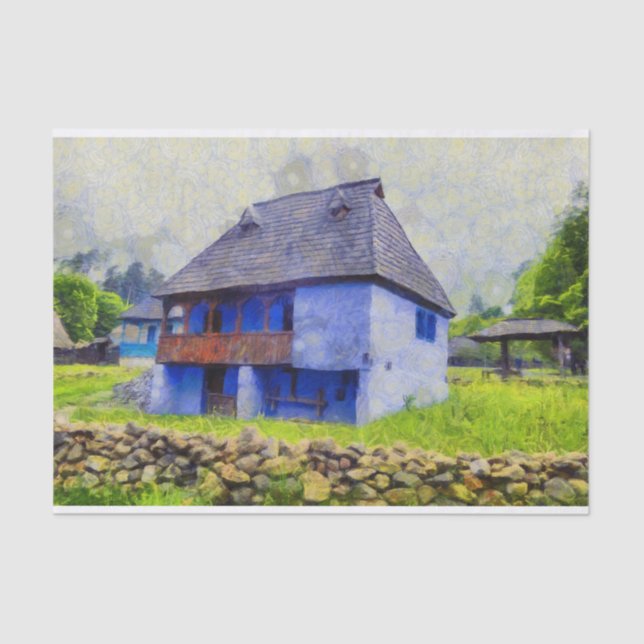 Blue house painting tissue paper (Front)