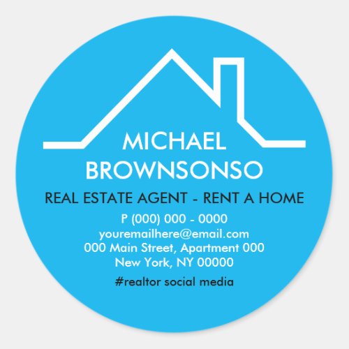 Blue House Roof Logo Real estate agent Classic Round Sticker