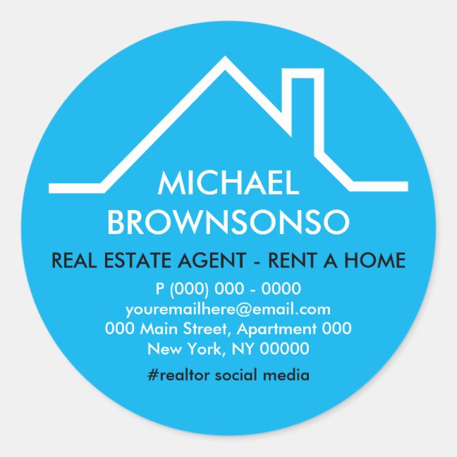 Blue House Roof Logo Real estate agent Classic Round Sticker