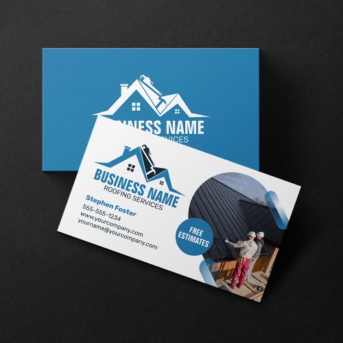 Blue House Roofing Construction Roofer Shingles Business Card