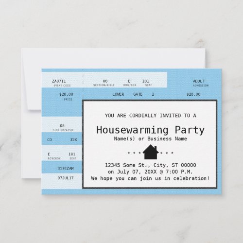 blue housewarming concert ticket invitation