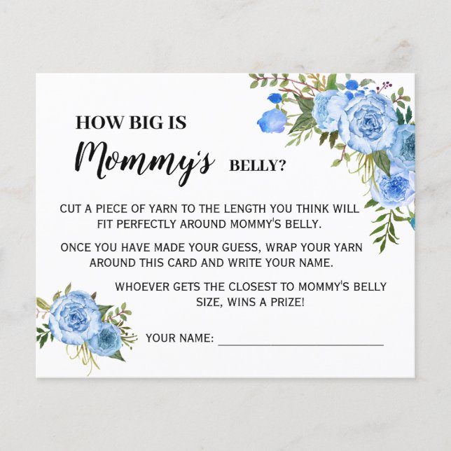 Blue How Big is Mommy Belly Baby Shower Game Card Flyer (Front)