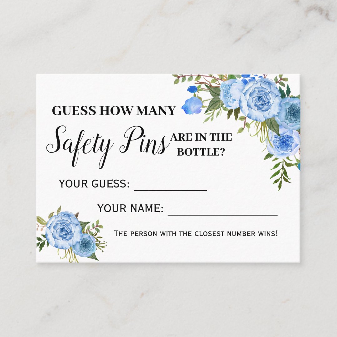 Blue How many safety pins game bilingual card Zazzle