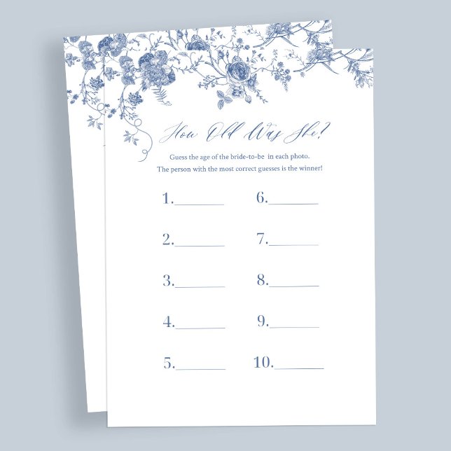 Blue How Old Was She Bridal Shower Game Cards (Creator Uploaded)