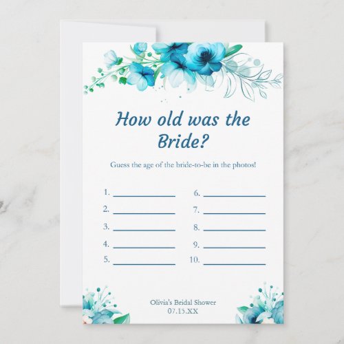 Blue How Old Was the Bride Bridal Shower Game Card