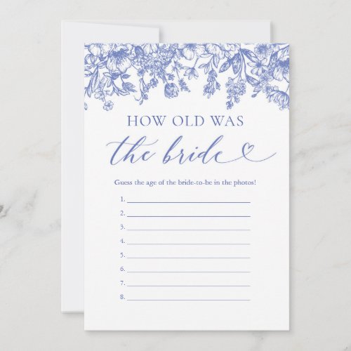 Blue How Old Was the Bride Bridal Shower Game Invitation