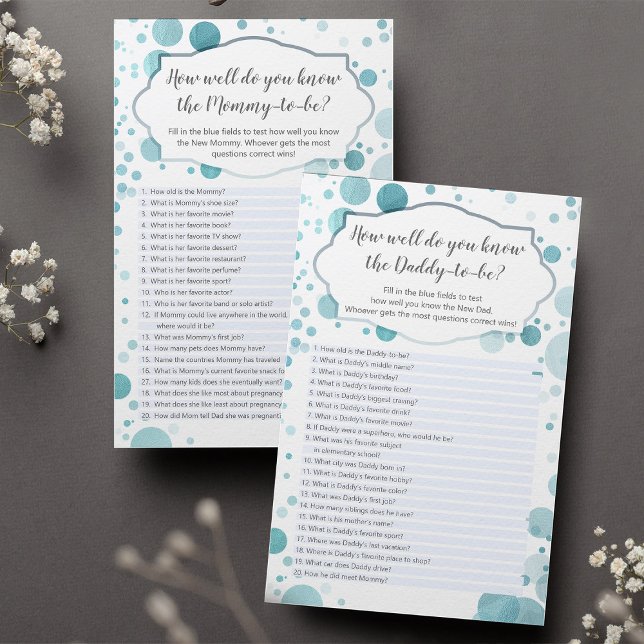 Blue "How well you know Mommy/Daddy" quiz, 2 sides (Creator Uploaded)