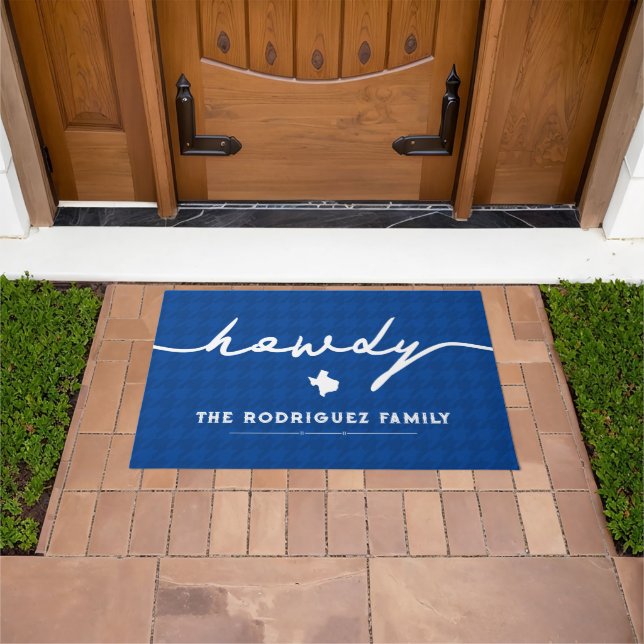 Blue Howdy Houndstooth Doormat (Outdoor)