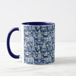 Blue-hued Intricate Parisian Eiffel Tower Toile Mug