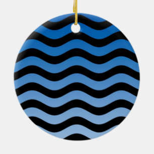 Blue Hues Wavy Stripes Decor Ceramic Ornament