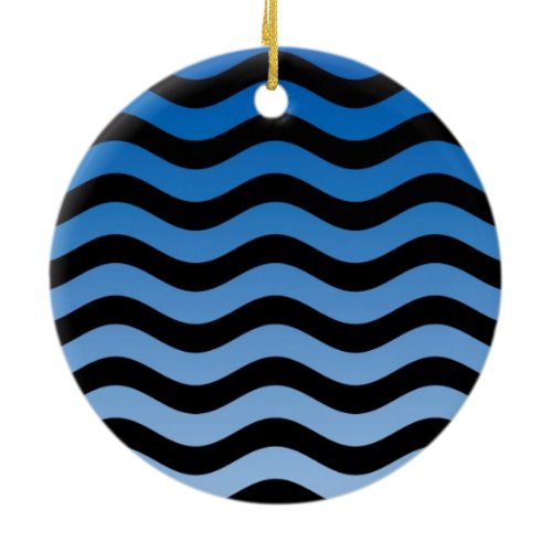Blue Hues Wavy Stripes Decor Ceramic Ornament