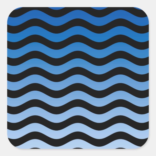 Blue Hues Wavy Stripes Decor Square Sticker (Front)