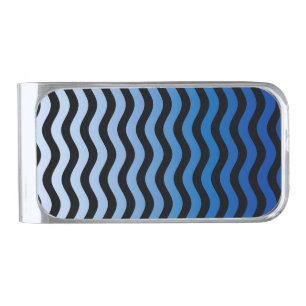 Blue Hues Wavy Stripes Silver Finish Money Clip