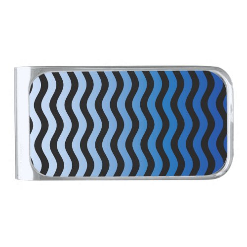 Blue Hues Wavy Stripes Silver Finish Money Clip