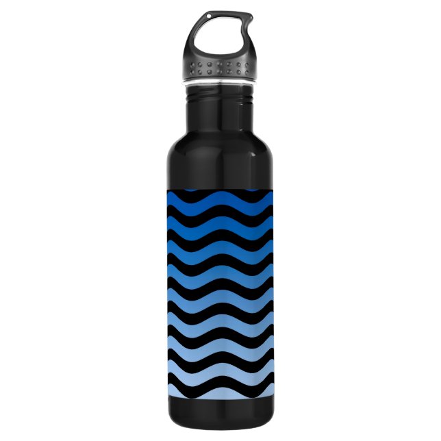 Blue Hues Wavy Stripes Water Bottle (Front)