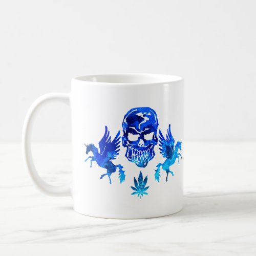 Blue Human Skull Unicorns Coffee Mug