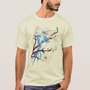 Blue Hummingbird and Cherry Blossoms T-Shirt