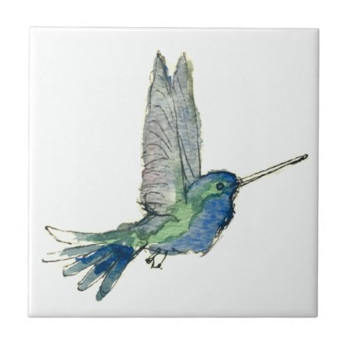 Blue hummingbird art ceramic tile gift