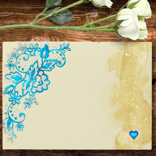 Blue Hummingbird Baroque Vintage Mexican Wedding Envelope