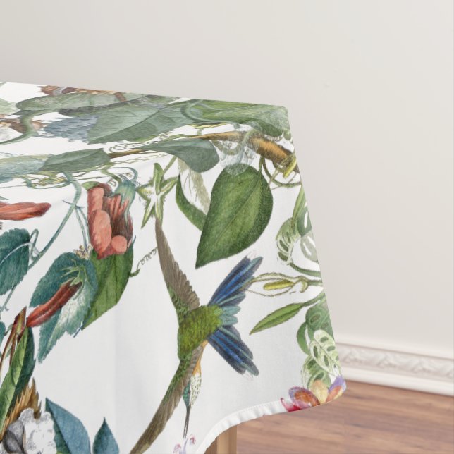 Blue Hummingbird Birds Tropical Flowers Tablecloth (In Situ)