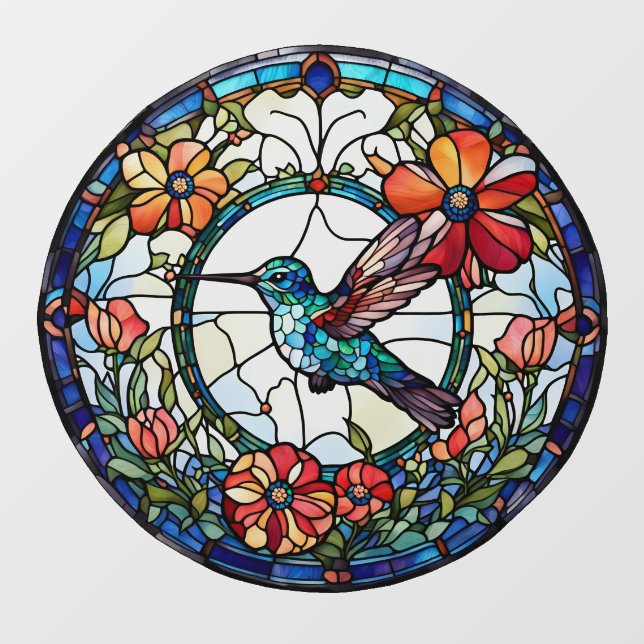 Blue Hummingbird Faux Stained Glass Bird Window Cling (Sheet)