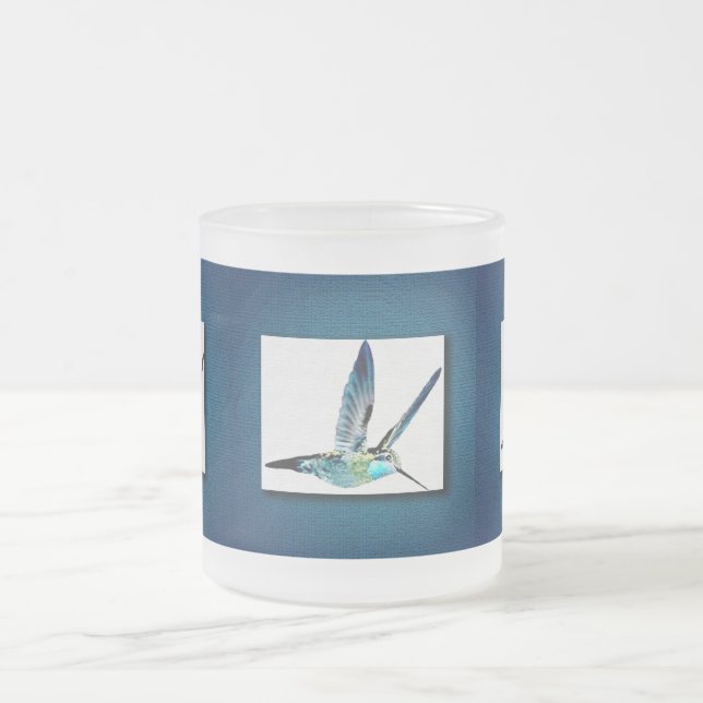 Blue Hummingbird Frosted Glass Coffee Mug (Center)