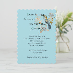 Blue Hummingbird Hydrangea Flowers Baby Shower Invitation