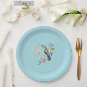 Blue Hummingbird Hydrangea Flowers Paper Plates