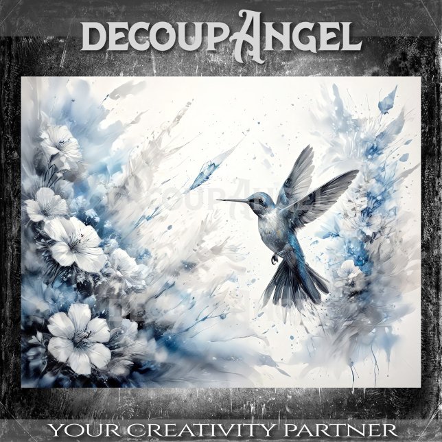 Blue Hummingbird in Flight Decoupage Tissue Paper (Creator Uploaded)