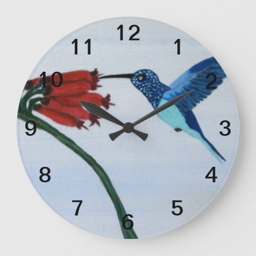 Blue Hummingbird Large Clock