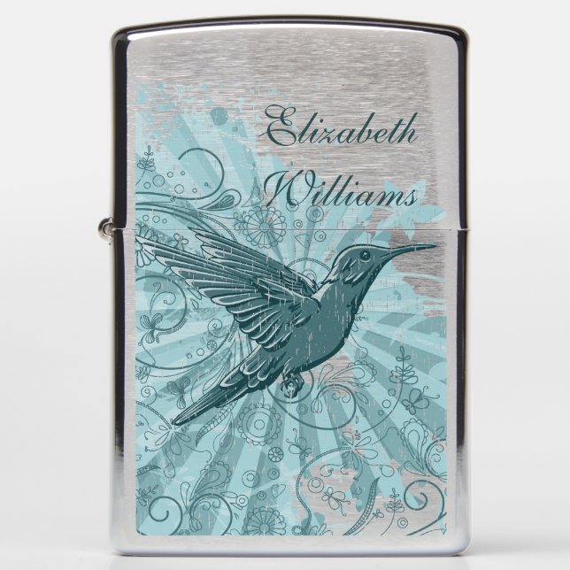 Blue Hummingbird Monogram Zippo Lighter (Front)