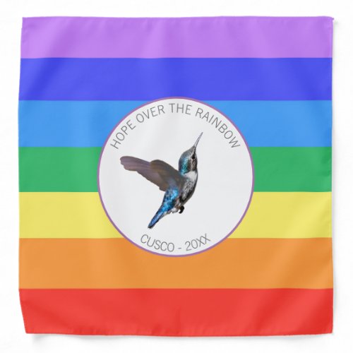 Blue Hummingbird on Rainbow Colors Bandana