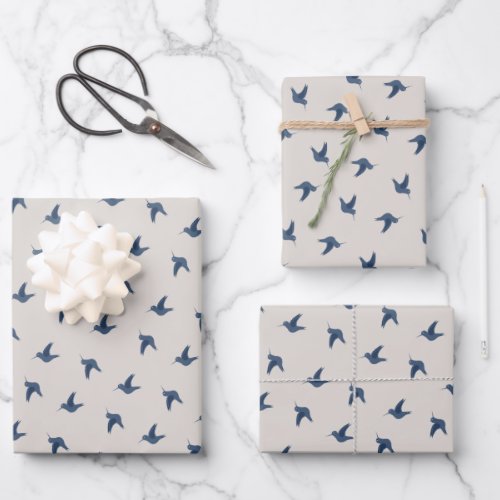 blue hummingbird pattern wrapping paper sheets