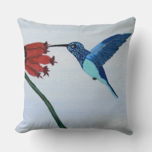 Blue Hummingbird Throw Pillow (Front)