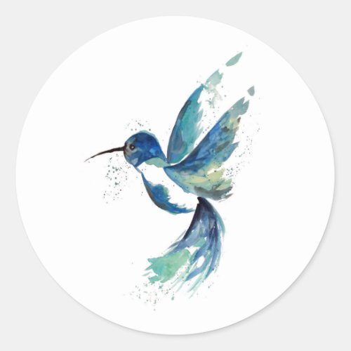 Blue Hummingbird Watercolor Classic Round Sticker
