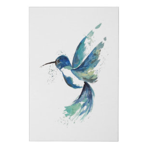 Blue Hummingbird Watercolor Faux Canvas Print