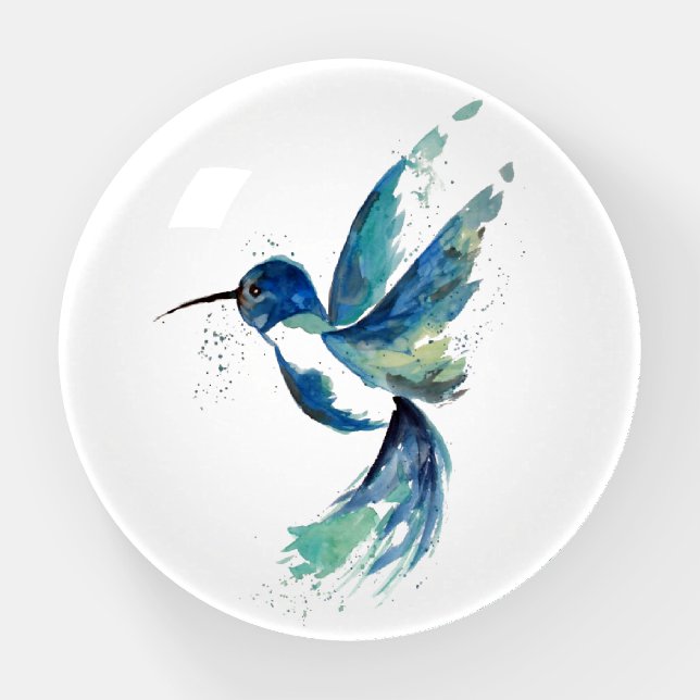 Blue Hummingbird Watercolor Paperweight (Front)