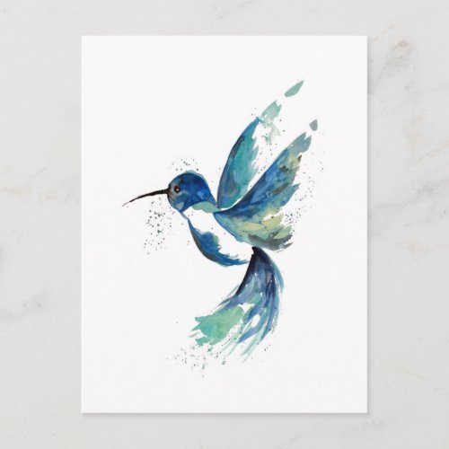 Blue Hummingbird Watercolor Postcard